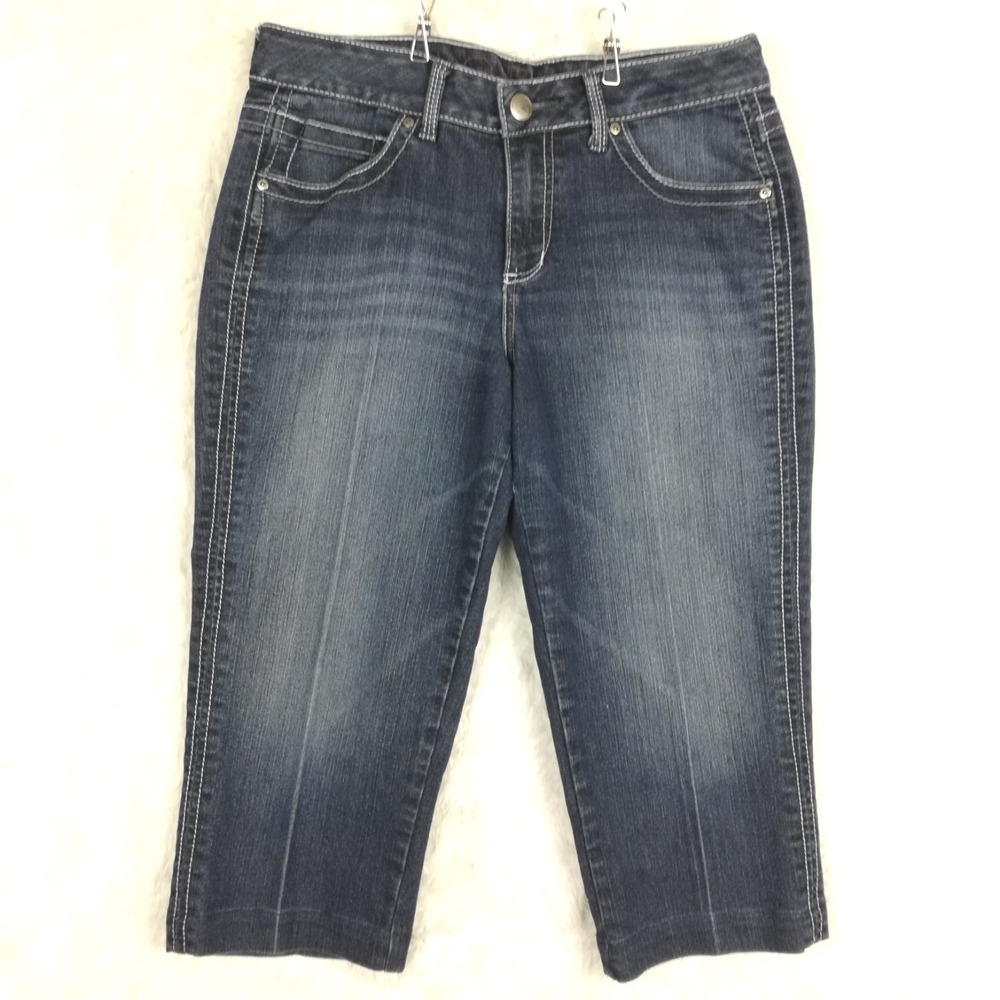 Jag Womens Jeans Classic Fit Capri Blue Denim Medium Wash Mid Rise Whiskering 10